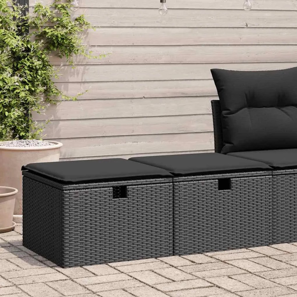 2 pcs conjunto sofás jardim c/ almofadões vime PE/acácia preto