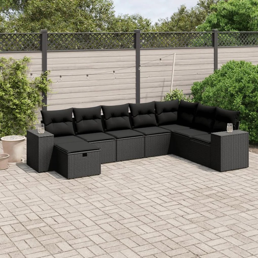 vidaXL 8 pcs conjunto sofás de jardim com almofadões vime PE preto