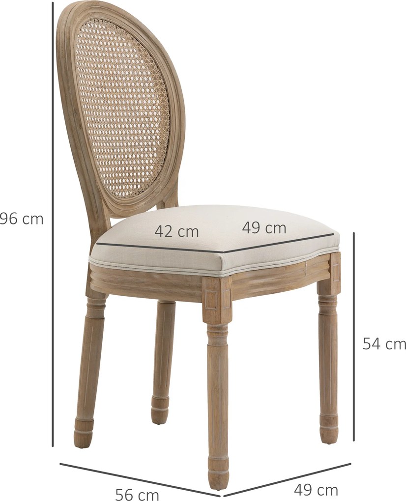 Conjunto de 2 Cadeiras de Jantar Medalhão, 49 x 56 x 96 cm, Encosto em Palhinha, Creme