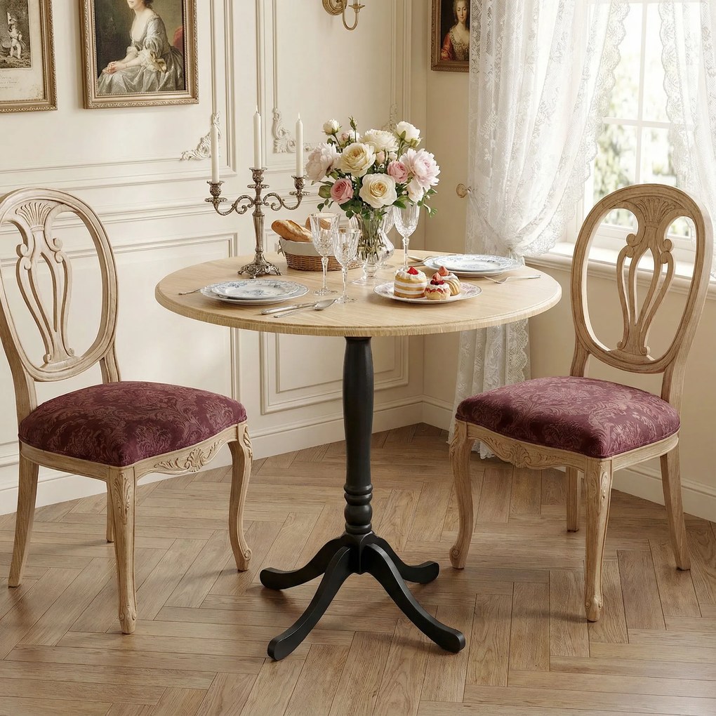 Mesa de jantar redonda para 4 pessoas, Ø 80 cm, (CADEIRAS NÃO INCLUIDAS) base em aço, estilo moderno, madeira natural e preta