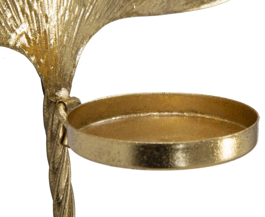 Castiçal de Parede "Glam Leaf" em Metal Dourado – 41x11,5x40 cm