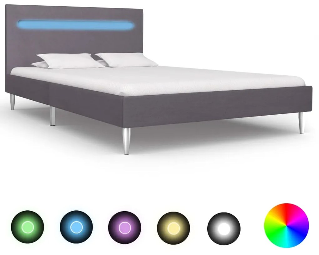 vidaXL Estrutura de cama com LED 120x200 cm tecido cinzento