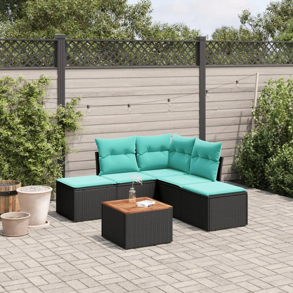 vidaXL 6 pcs conjunto de sofás p/ jardim c/ almofadões vime PE preto