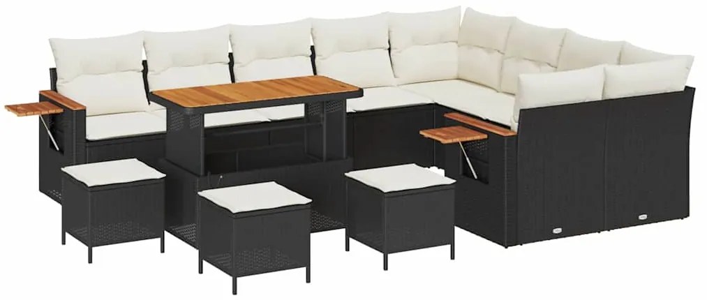Conjunto de Sofás de Jardim vidaXL com Almofadas Pretas de Rattan Poli