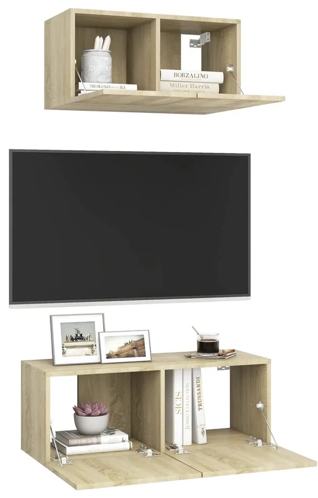 2 pcs conjunto móveis de TV derivados madeira carvalho sonoma