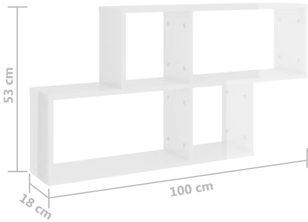 Estante de parede 100x18x53 cm deriv. madeira branco brilhante