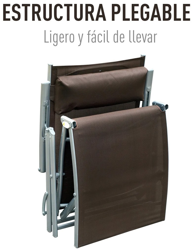 Outsunny Espreguiçadeira Dobrável de Jardim com Encosto Ajustável em 7 Posições Apoio para a Cabeça para Terraço Piscina Exterior Carga Máxima 165kg 137x63,5x100,5cm Marrom