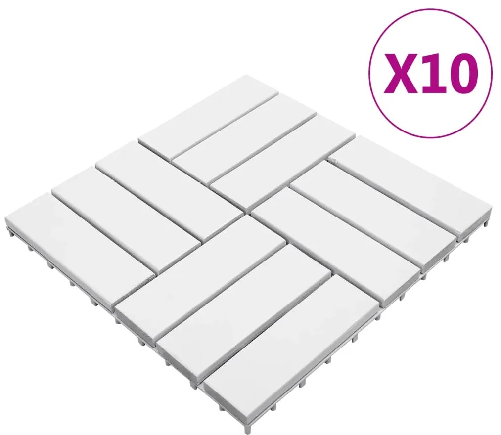 310118 vidaXL Ladrilhos de terraço 10 pcs 30x30 cm acácia maciça branco