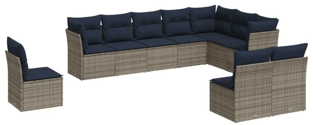 vidaXL 10 pcs conjunto sofás p/ jardim c/ almofadões vime PE cinzento