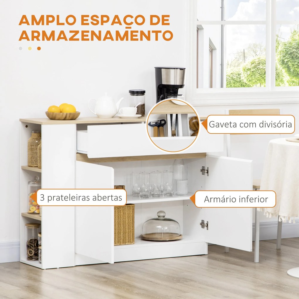 HOMCOM Aparador de Cozinha Aparador Branco com 2 Portas Gaveta e 3 Pra