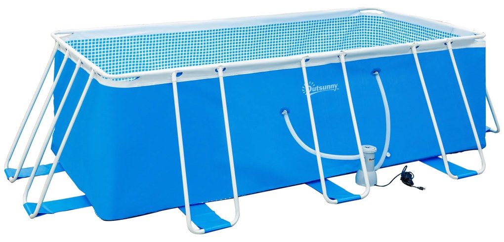 Outsunny Piscina Desmontável Tubular 440x240x122cm Piscina Retangular de Exterior com Purificador 4.000L/H Mangueiras de Comprimento 100cm e Estrutura de Aço 9760L Azul