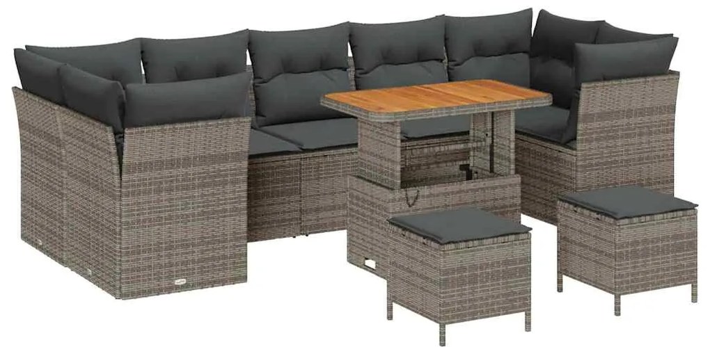 Conjunto de Sofás de Jardim de 10 Peças com Almofadas Cinzas Vime PE A