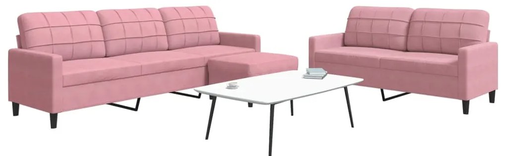 3 pcs conjunto de sofás com almofadões veludo rosa
