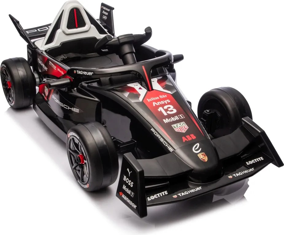 Carro elétrico para Crianças Corrida Formula E Porsche Rodas Espuma EVA, Assento couro ecológico Vermelho/Preto