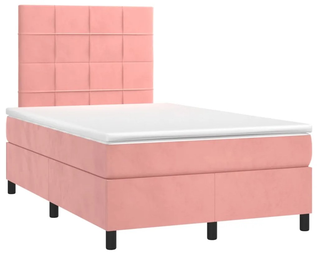 Cama box spring c/ colchão/LED 120x200 cm veludo rosa