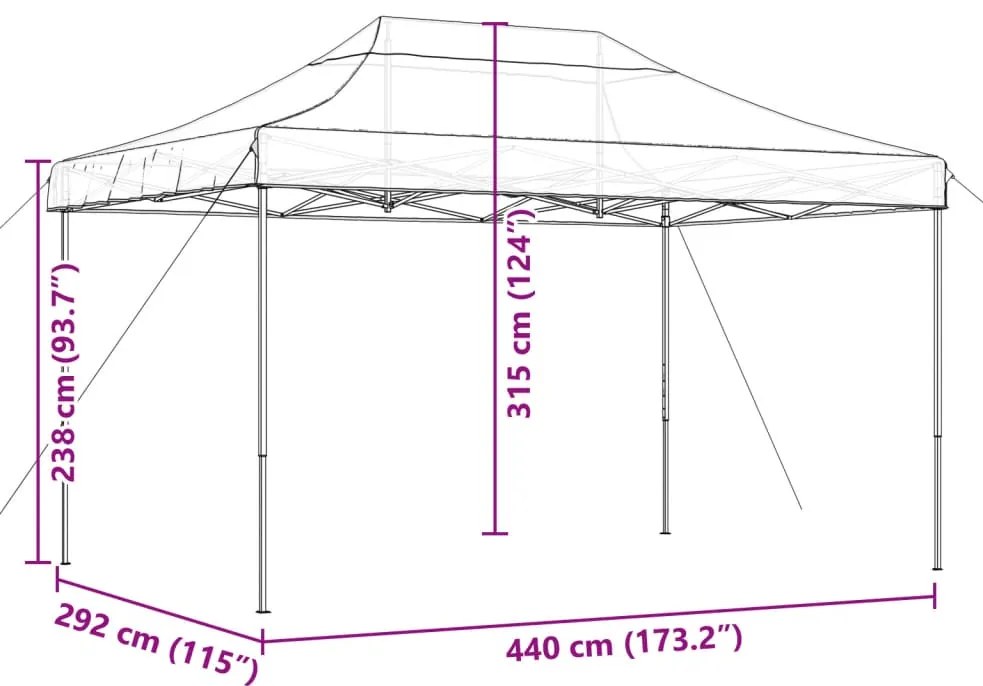 Tenda para festas pop-up dobrável 440x292x315 cm bege