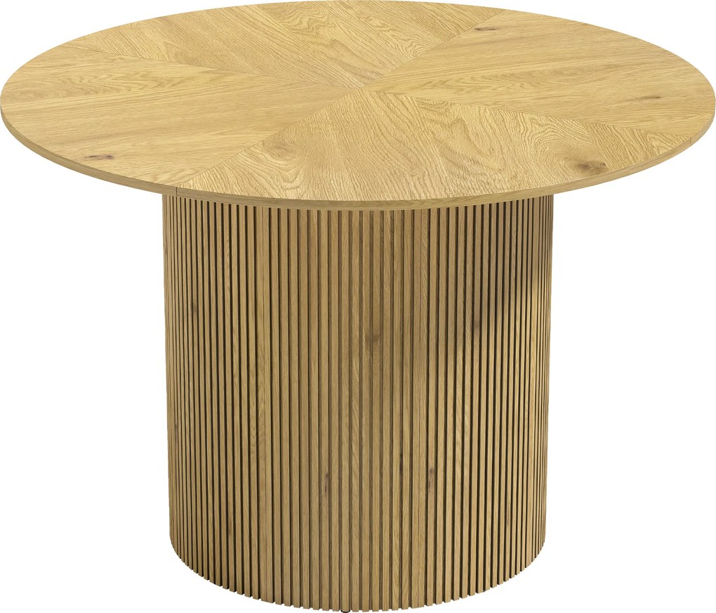 HOMCOM Mesa de Jantar Redonda Moderna para 4-6 Pessoas, Mesa de Cozinha de 110 cm com Base Cilíndrica Canelada, Carvalho | Aosom Portugal