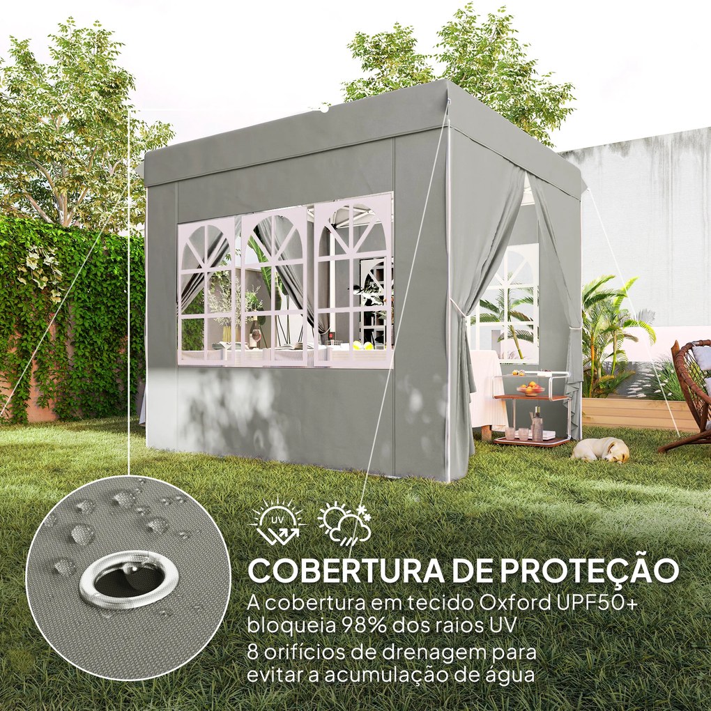 Tenda Dobrável Pop-Up 248x248x270 cm com 4 Paredes Laterais Anti-UV Altura Ajustável e Bolsa de Transporte Cinza Claro