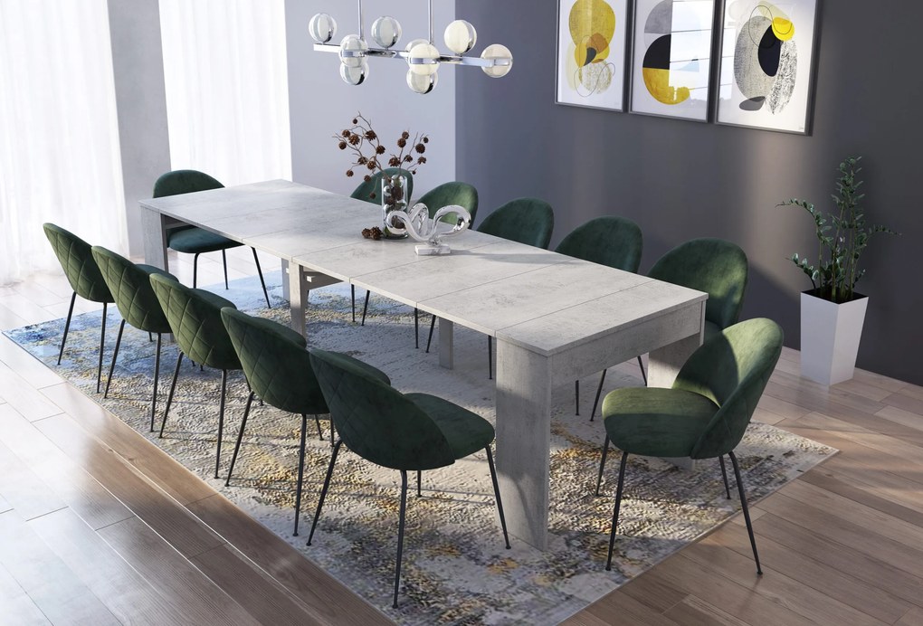 Mesa de sala de jantar extensível até 301 cm, acabamento CIMENTO, Dimensões fechadas: 90x50x78 cm de altura