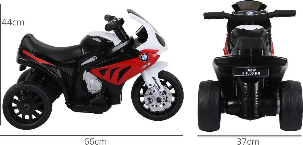 Mota Elétrica BMW para Crianças entre 18-36 Meses 6V com Faróis Música e Velocidade Máx. de 2,5 km/h 66x37x44 cm Vermelho
