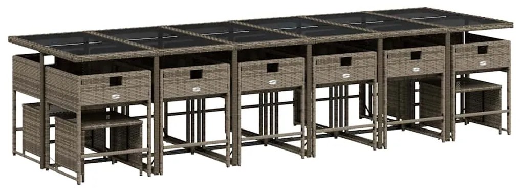 17 pcs conj. de jantar p/ jardim c/ almofadões vime PE cinzento