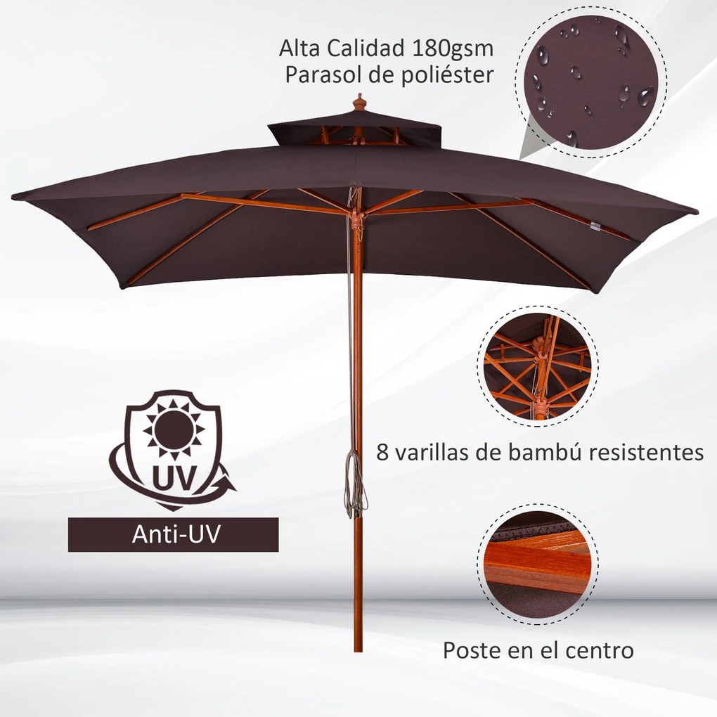 Chapéu de Sol de Jardim com Teto Duplo Sistema de Polia Toldo de Polié