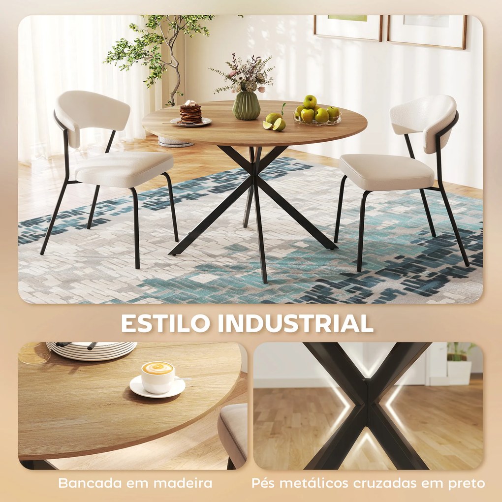 Mesa de Refeição Redonda (CADEIRAS NÃO INCLUIDAS) para 4 Pessoas Mesa de Cozinha Industrial com Estrutura de Aço Ø120x75 cm Madeira