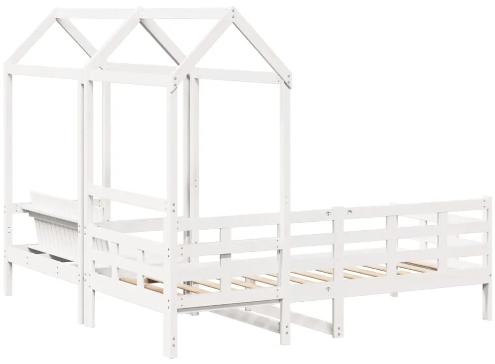 Conj. sofá-cama e banco c/ telhado 90x190cm pinho maciço branco