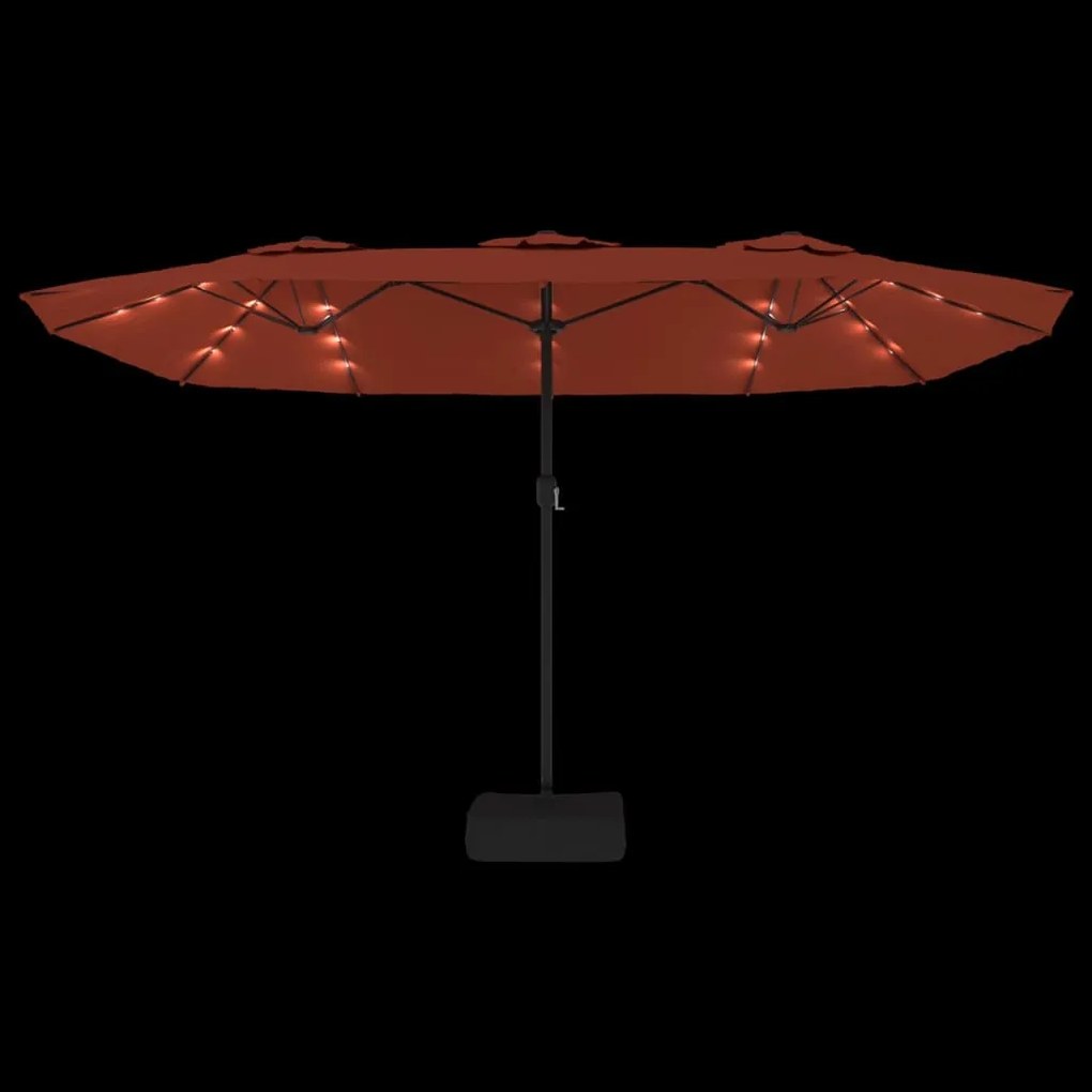 Guarda-sol de jardim c/ cabeça dupla/LED 449x265 cm terracotta
