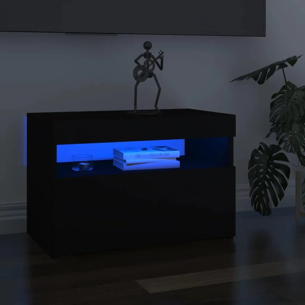 Móvel de TV com luzes LED 60x35x40 cm preto