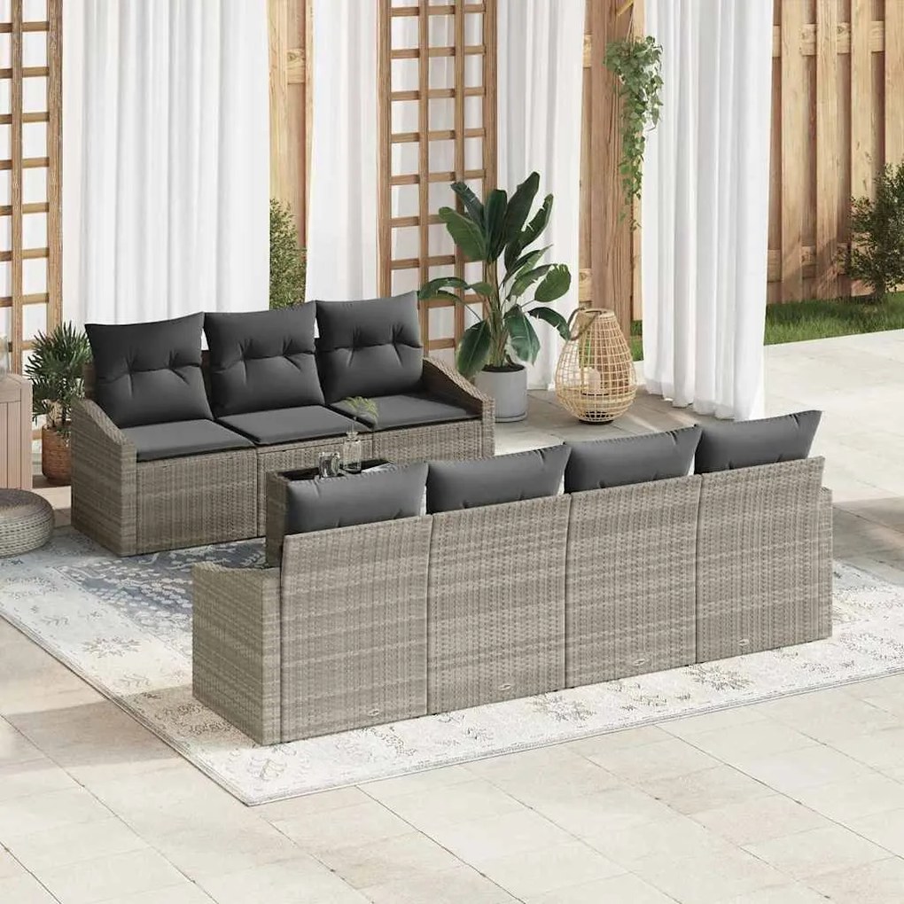 vidaXL Conjunto de Jantar de Jardim com 8 Peças e Almofadas Cinza Claro de Rattan Sintético