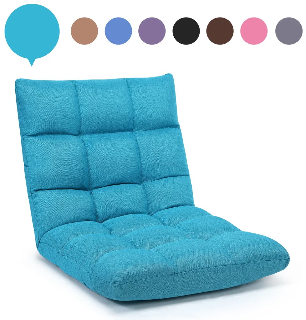 Sofá chão dobrável Costas ajustáveis 14 posições Cadeira de quarto Sala de estar 105 x 56 x 15 cm Turquesa