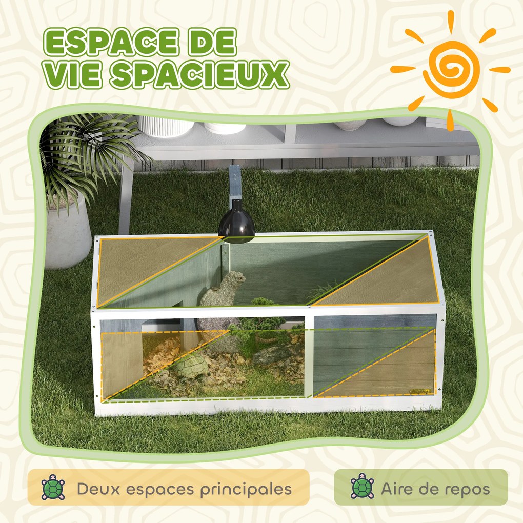 Casa para tartarugas com recinto120 x 50 x 40 cm , teto basculante, suporte para lâmpada, prateleira e janela panorâmica, cinzenta