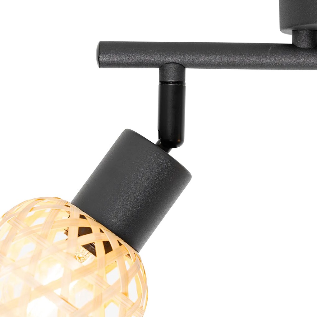 Projetores Orientais pretos com bambu 2-luzes - Rayan