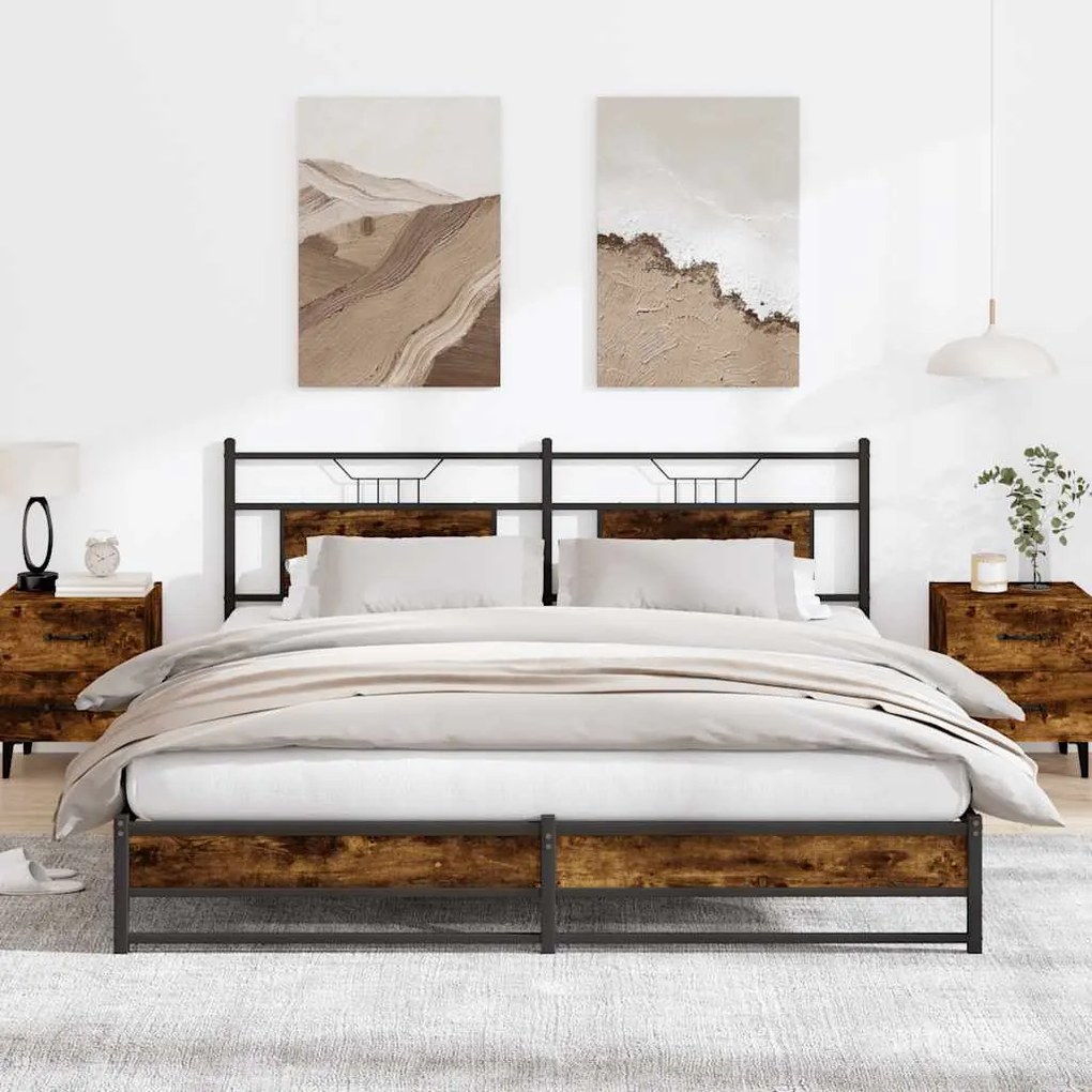 vidaXL Estrutura de cama sem colchão 183x213cm metal carvalho fumado