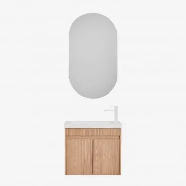 Conjunto De Móvel De Casa De Banho Suspenso Em Madeira Com Lavatório Integrado Narek Castanho Fresno & Ovalado Com Armazenamento Preto - Sklum