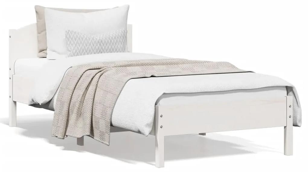 Estrutura de cama com cabeceira 100x200cm pinho maciço branco