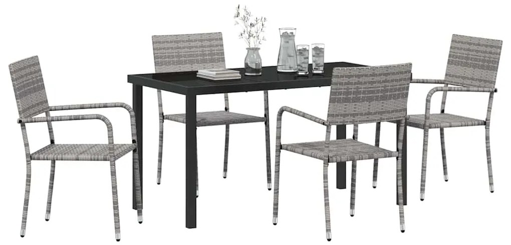 Conjunto de Jantar de 5 Peças em Cinza, feito de Rattan Sintético.