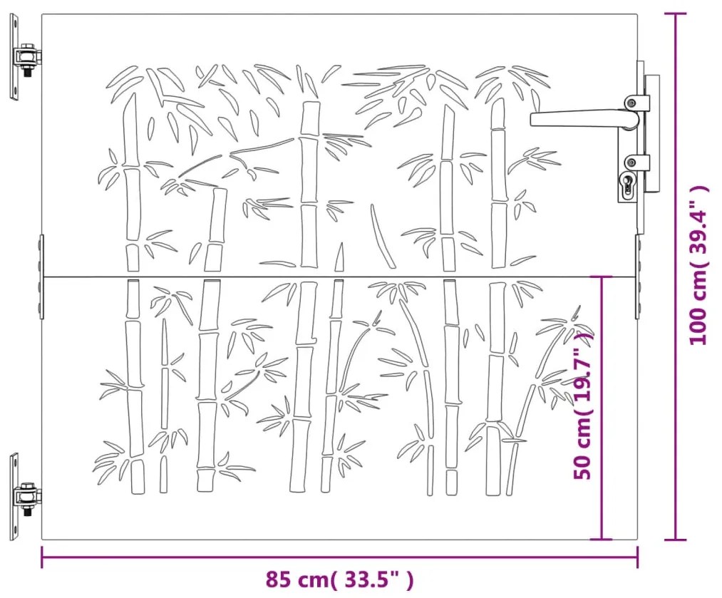 Portão de jardim 85x100 cm aço corten design bambu