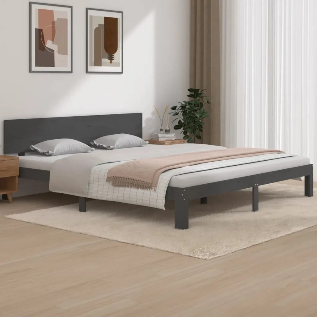 810512 vidaXL Estrutura de cama super king 180x200 cm madeira maciça cinza