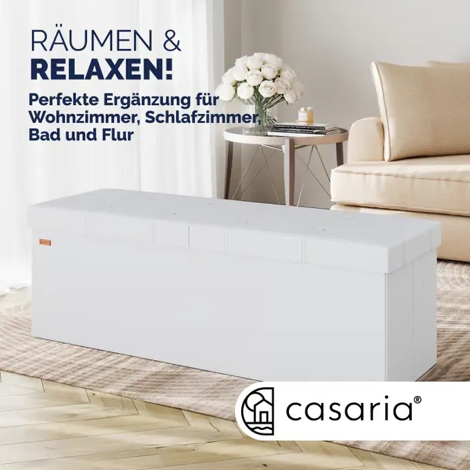Banco arrumação 115x38x38 cm com tampa articulada branco