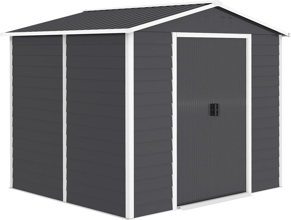 Outsunny Abrigo de Jardim 4,4 m² 240x206x198 cm Abrigo de Jardim com Porta de Correr e Fechadura Cinza Escuro | Aosom Portugal