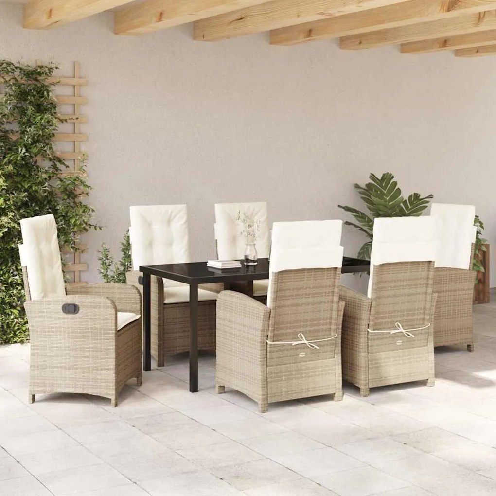 Conjunto de Jantar de Jardim com Almofadas Bege de Rattan Polimérico