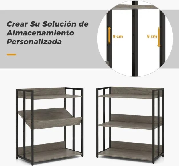 Estante de 3 prateleiras ajustáveis e estrutura metálica para cozinha, sala 70 x 35 x 81 cm Cinzenta