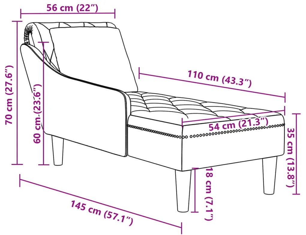 Chaise lounge c/ almofada/apoio de braços direito veludo creme