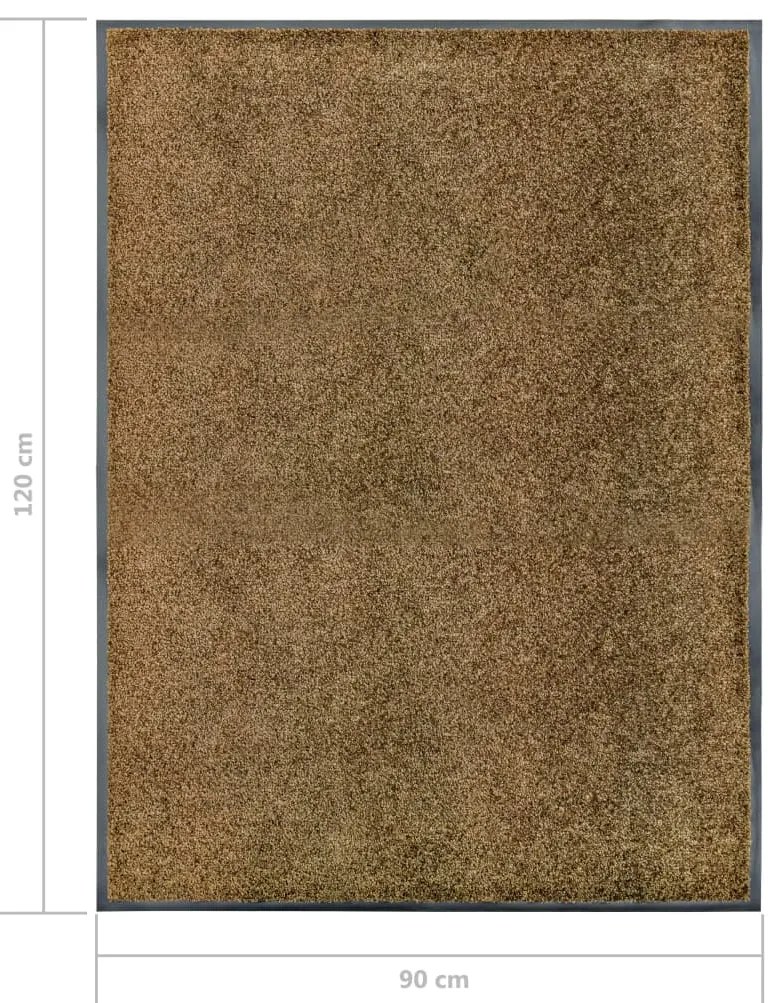 Tapete de porta lavável 90x120 cm castanho