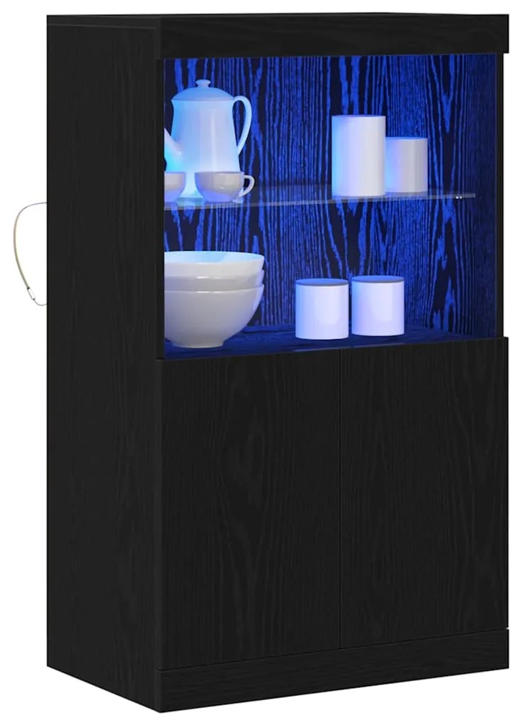 Sideboard vidaXL com luzes LED Carvalho Preto 60x37x100 cm
