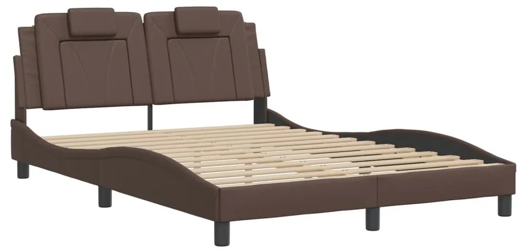 Estrutura cama c/ cabeceira 140x200cm couro artificial castanho