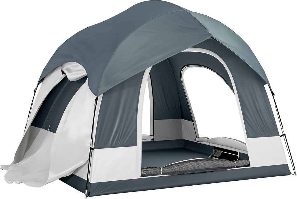 Outsunny Barraca de camping para 2-4 pessoas impermeável tenda familiar com 3 portas cobertura de chuva removível lona de chão bolsa de transporte Azul escuro | Aosom Portugal