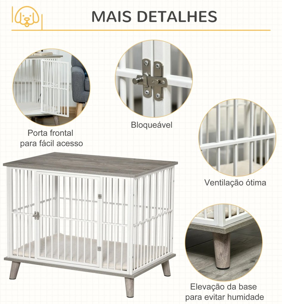 PawHut Gaiola para Cães de Madeira 86x60x70cm Gaiola para Cães com Ban